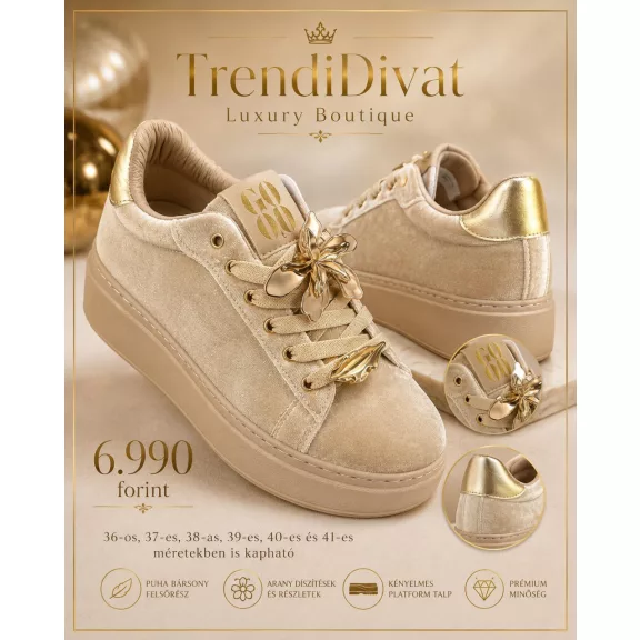 Arany színű virág díszes bársony női sneaker – Bézs platform cipő - 41 Arany színű virág díszes bársony női sneaker – Bézs platform cipő - 41