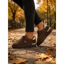   Csokibarna velúr platformos női sneaker – Arany díszes - Csoki barna - 38