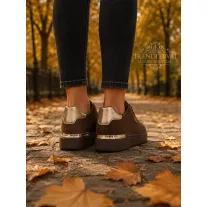   Csokibarna velúr platformos női sneaker – Arany díszes - Csoki barna - 38
