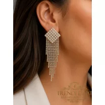 Stone dangling earrings decorated with small pearls - Gold