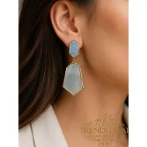   Geometric dangle earrings - Marbled acrylic statement jewelry - Blue