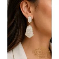   Geometric dangle earrings - Marbled acrylic statement jewelry - Blue