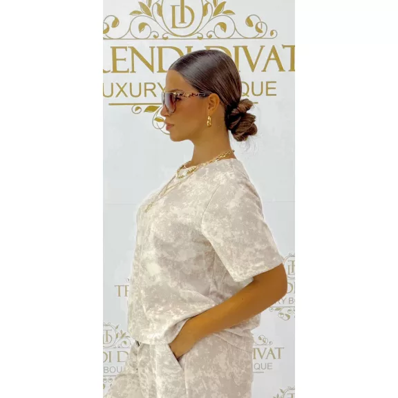 Knitted material, lurex fiber, T-shaped striped top - Beige