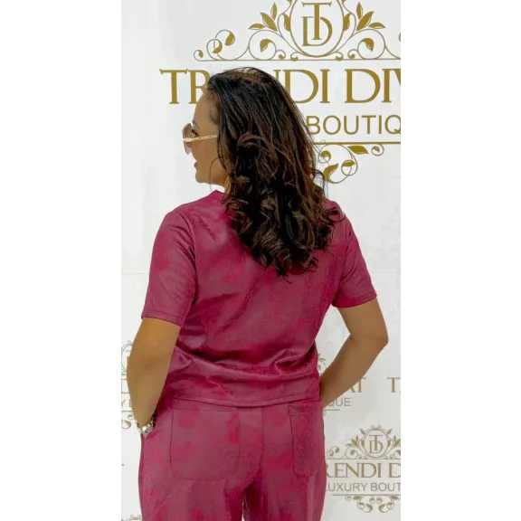 Knitted material, lurex fiber, T-shaped striped top - Burgundy