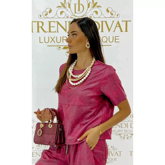 Knitted material, lurex fiber, T-shaped striped top - Burgundy
