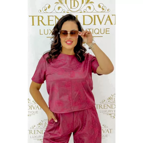 Knitted material, lurex fiber, T-shaped striped top - Burgundy