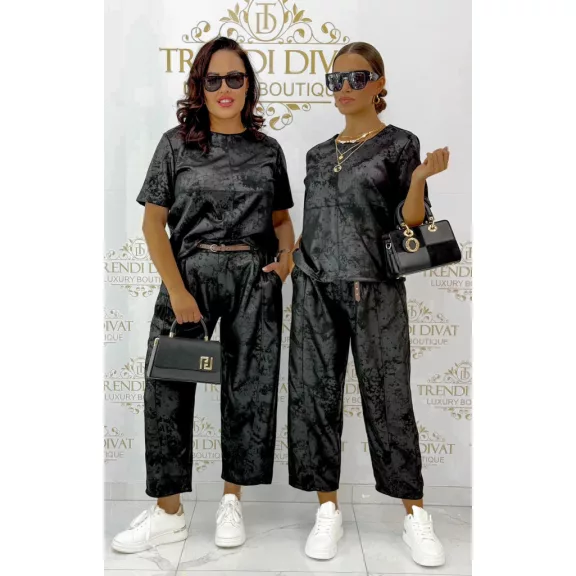 Knitted material, lurex fiber, T-shaped striped top - Black
