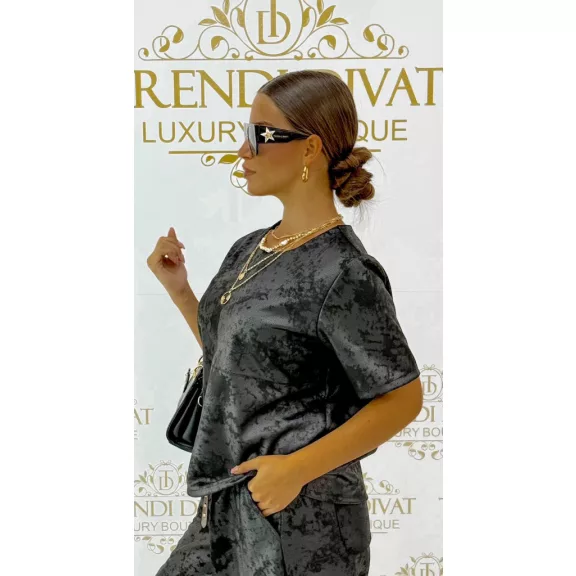 Knitted material, lurex fiber, T-shaped striped top - Black