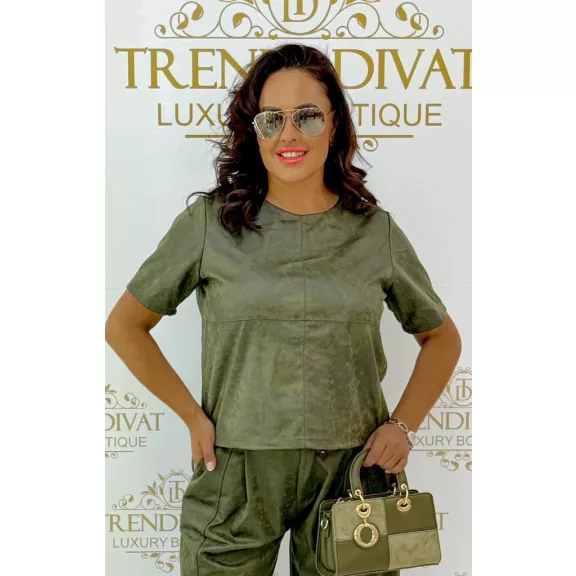 Knitted material, lurex fiber, T-shaped striped top - Khaki
