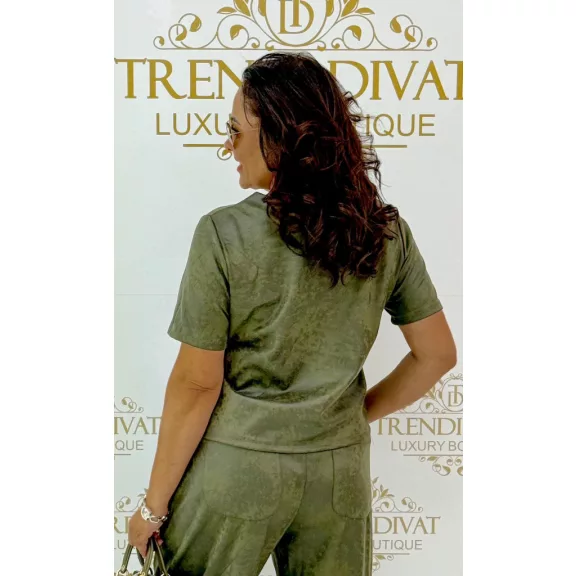 Knitted material, lurex fiber, T-shaped striped top - Khaki
