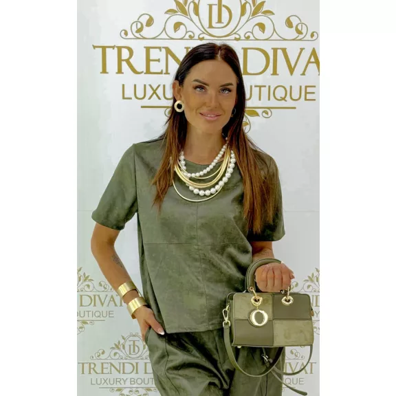 Knitted material, lurex fiber, T-shaped striped top - Khaki