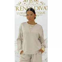Extra-loose, fluffy knit sweater - Beige
