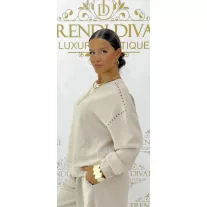 Extra-loose, fluffy knit sweater - Beige