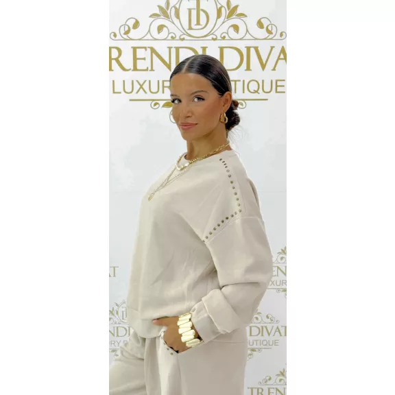 Extra-loose, fluffy knit sweater - Beige