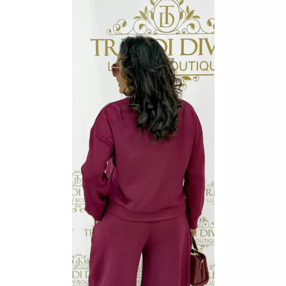Extra-loose, fluffy knit sweater - Burgundy