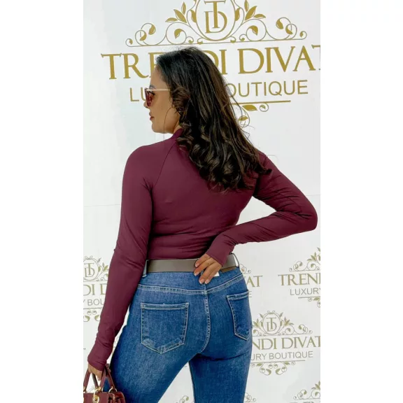 Hosszú ujjú cipzáros női body "S90135" - Bordó