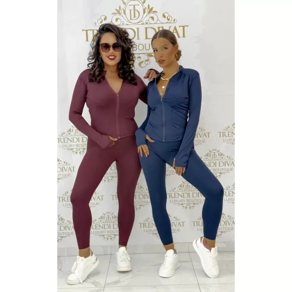 Alakformáló fitness szett cipzáros felsővel és leggingsszel "S90111" - Bordó