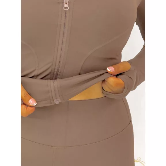 Alakformáló fitness szett cipzáros felsővel és leggingsszel "S90111" - Csoki barna