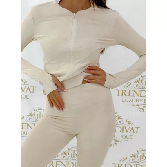 Alakformáló fitness szett cipzáros felsővel és leggingsszel "S90111" - Krém