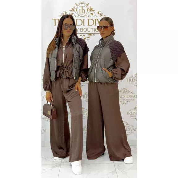 Stand-up collar, short style, quilted, zippered vest - Chocolate