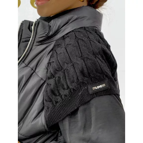 Stand-up collar, short style, quilted, zippered vest - Black